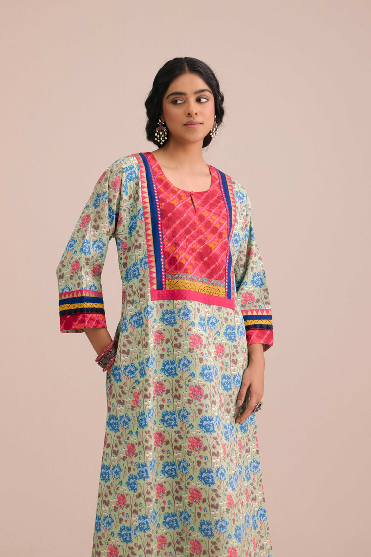 Rozana Cotton Slub Printed Caftan Red