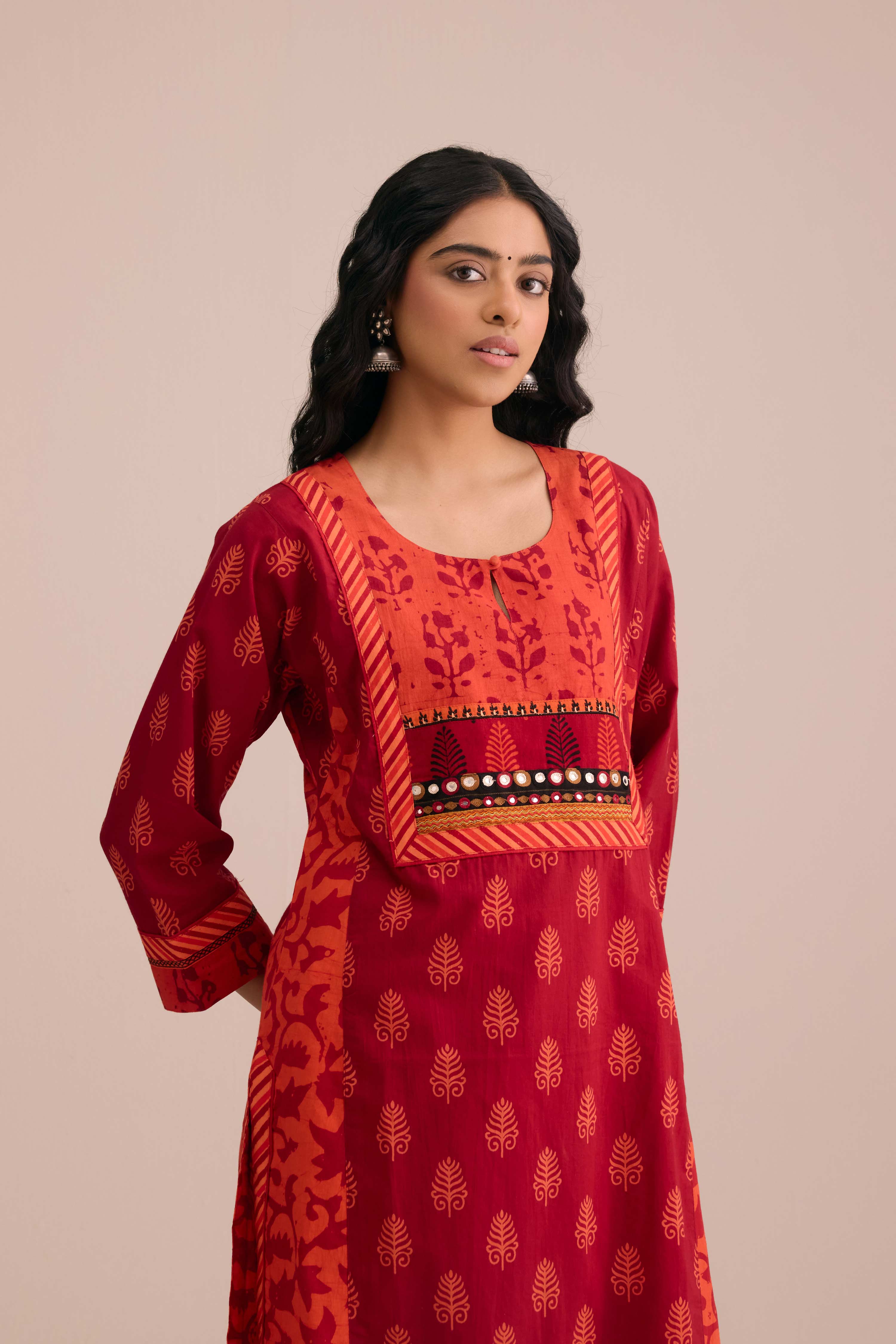 Rozana Cotton Printed Kurta Red