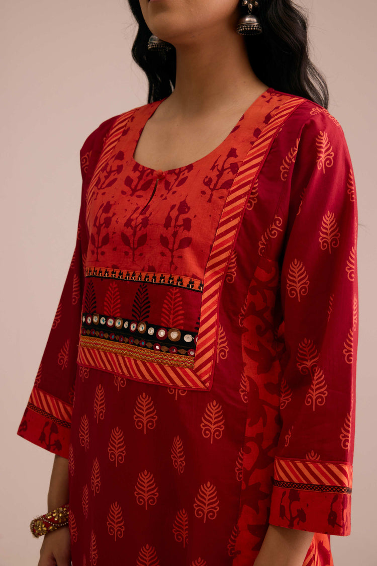 Rozana Cotton Printed Kurta Red