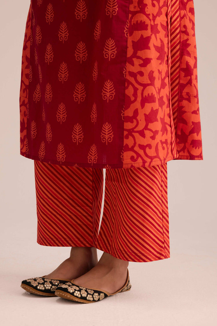 Straight Cotton Printed Pant Red Orange