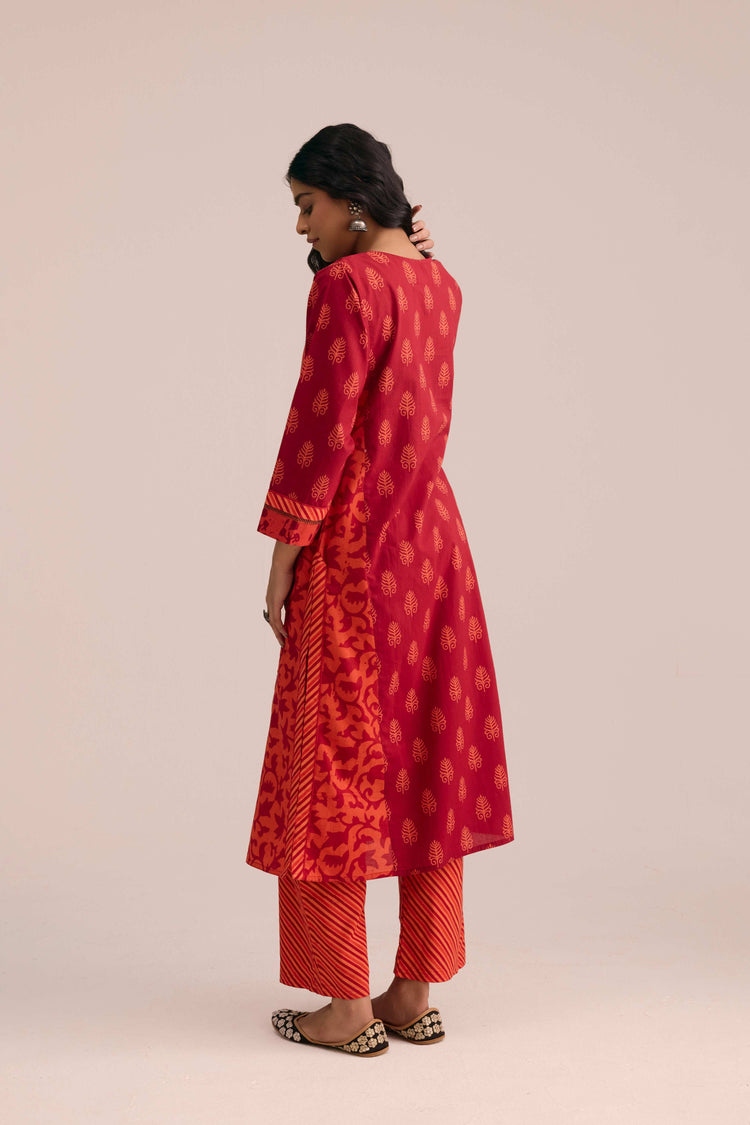 Rozana Cotton Printed Kurta Red