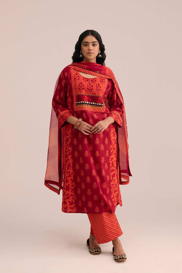 Treated Chiffon Dupatta Red Orange