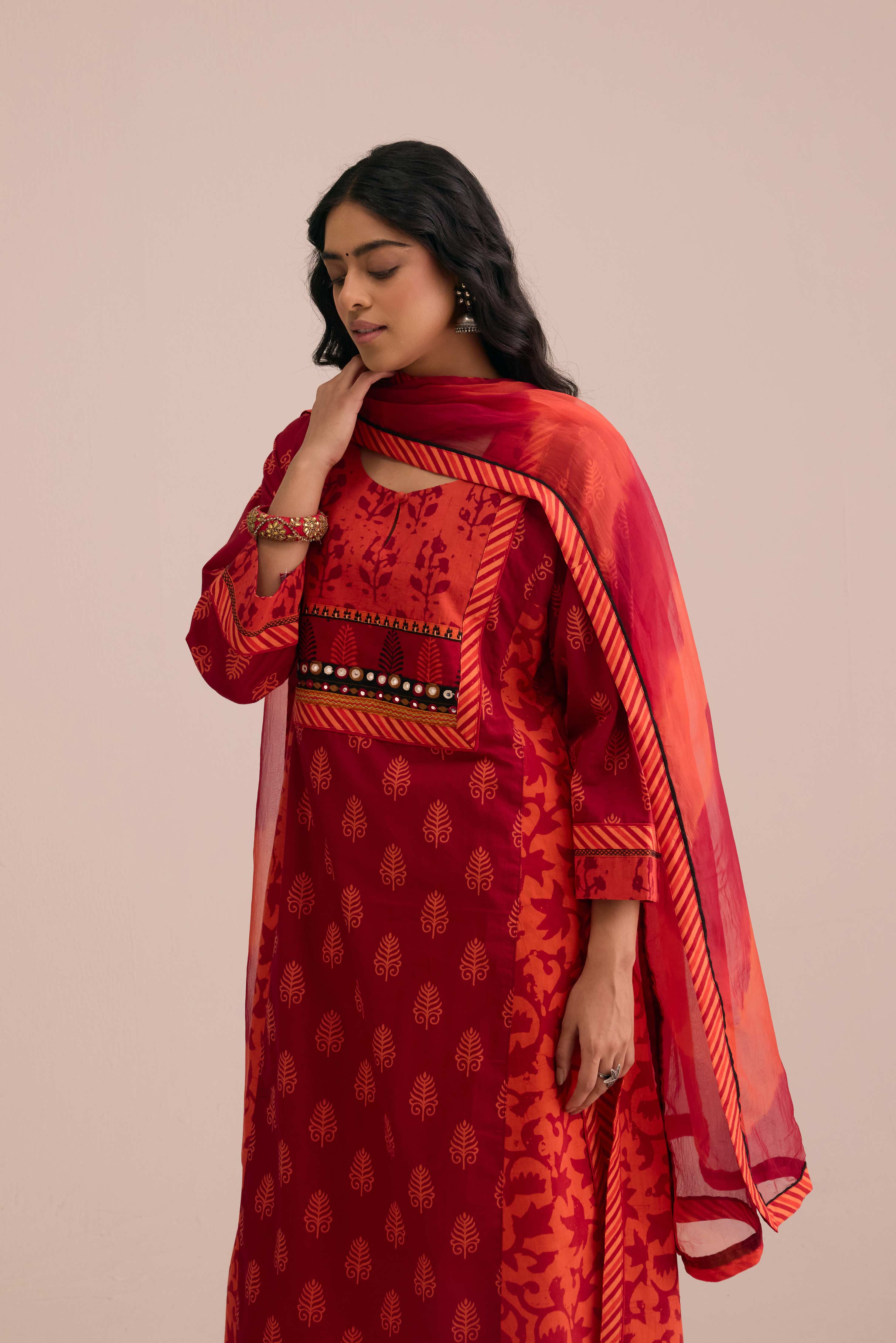 Treated Chiffon Dupatta Red Orange