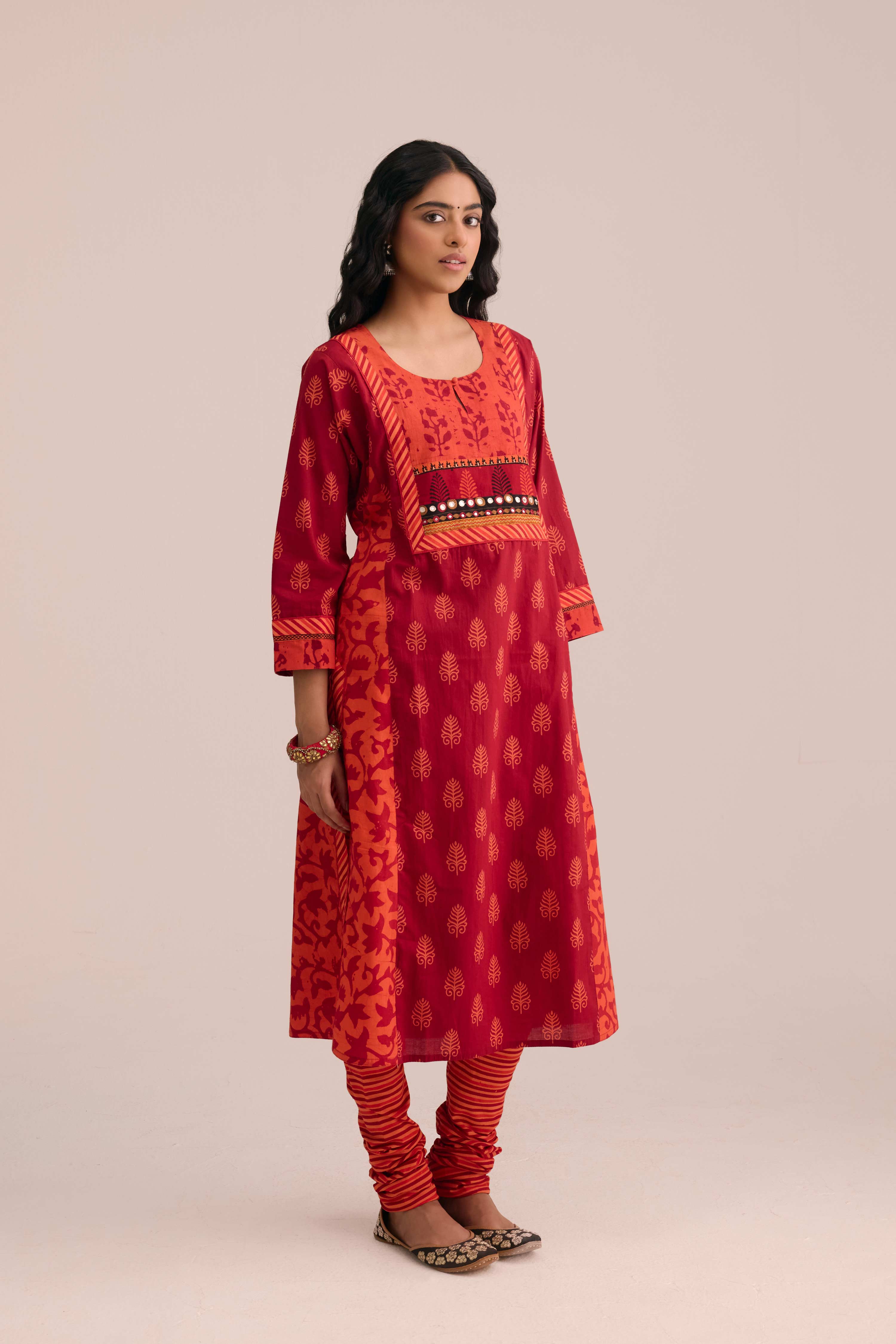 Rozana Cotton Printed Kurta Red