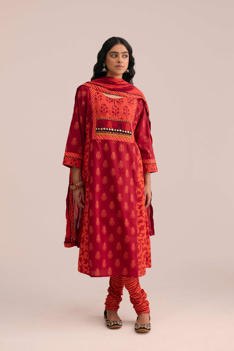 Traditional Cotton Printed Bottom Red Orange