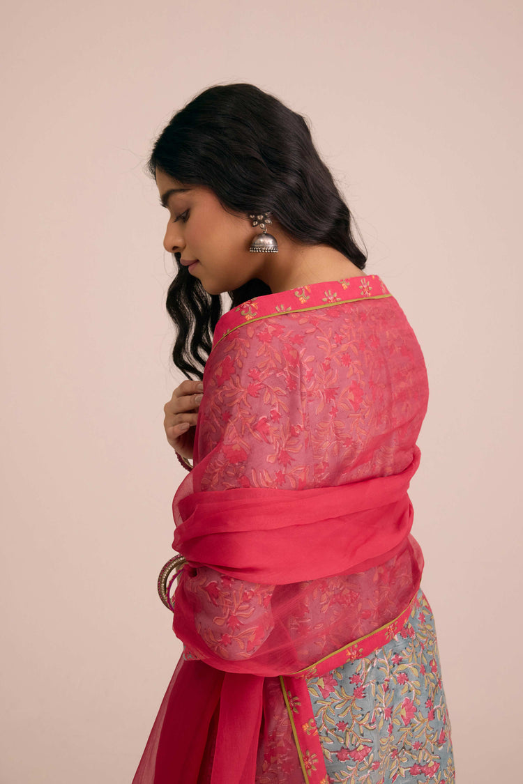 Rozana Cotton Embroidered Ensemble Aqua Pink (Set of 3)
