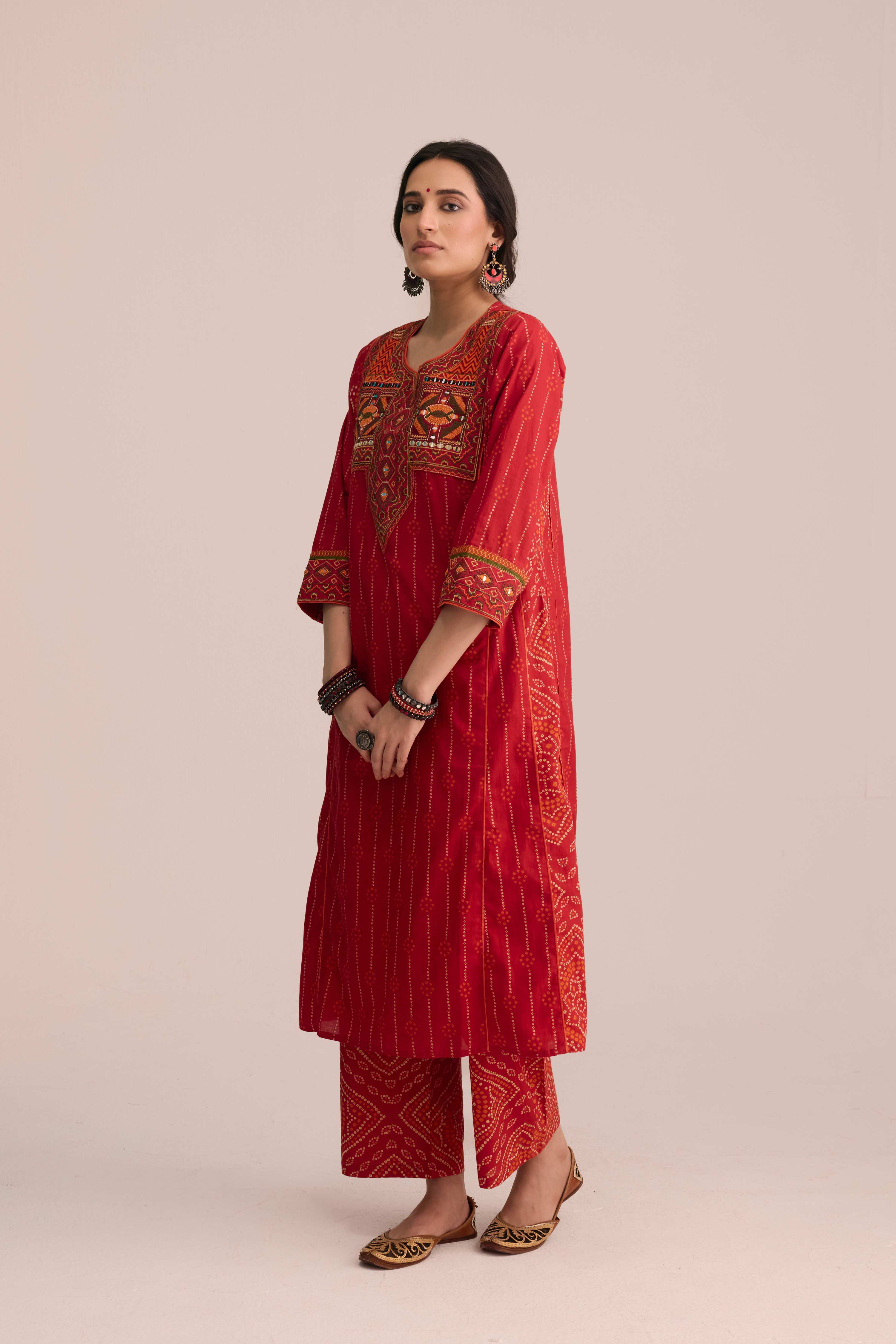 Straight Cotton Printed Pant Red