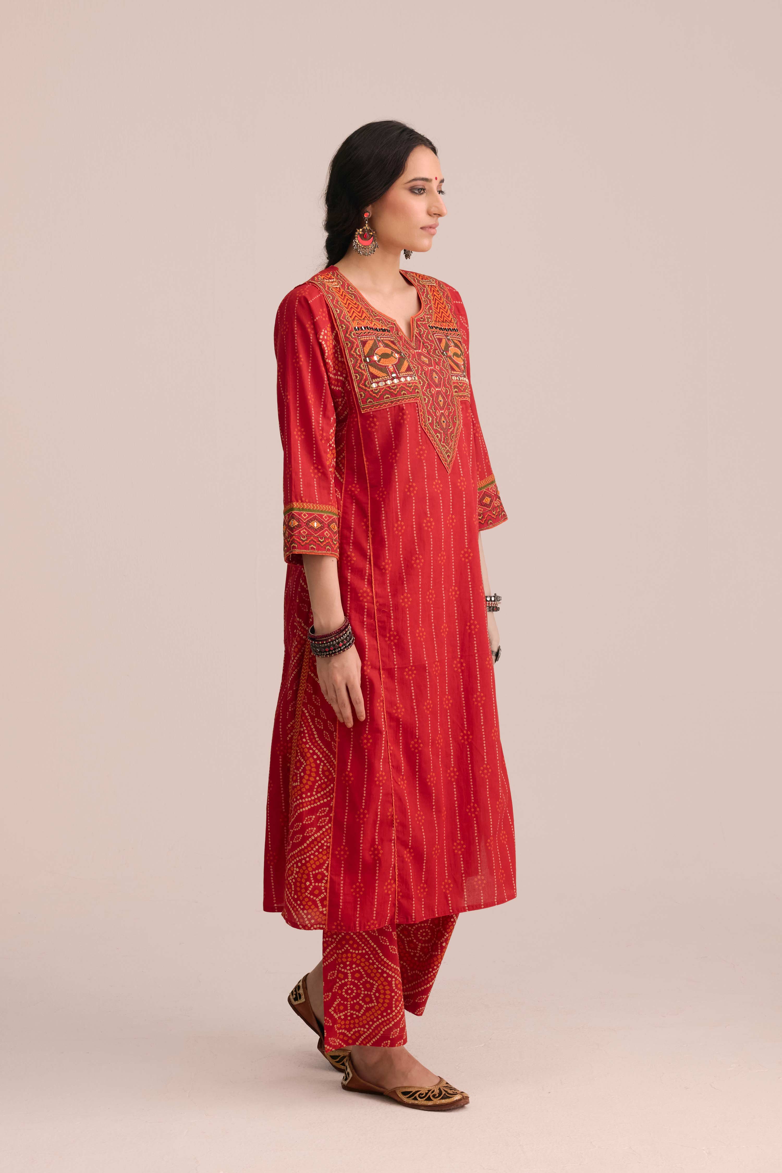 Straight Cotton Printed Pant Red