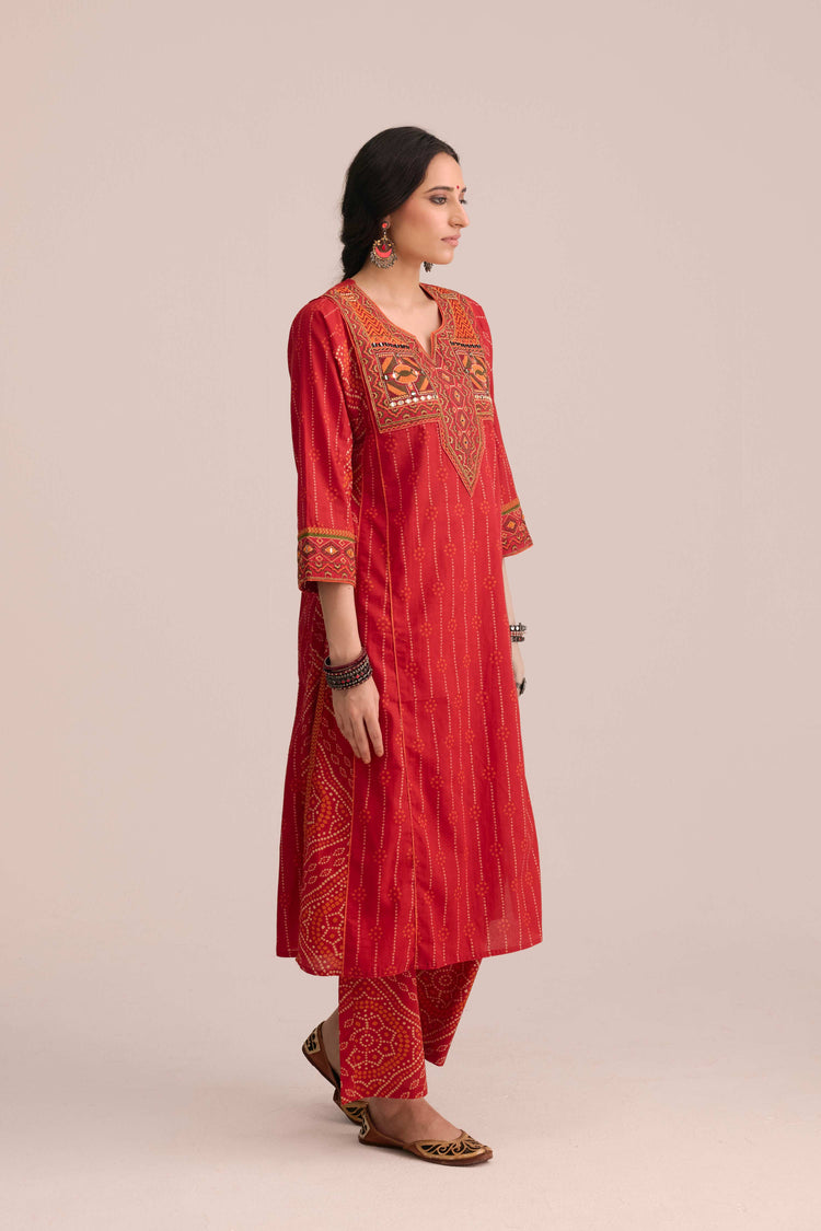 Straight Cotton Printed Pant Red