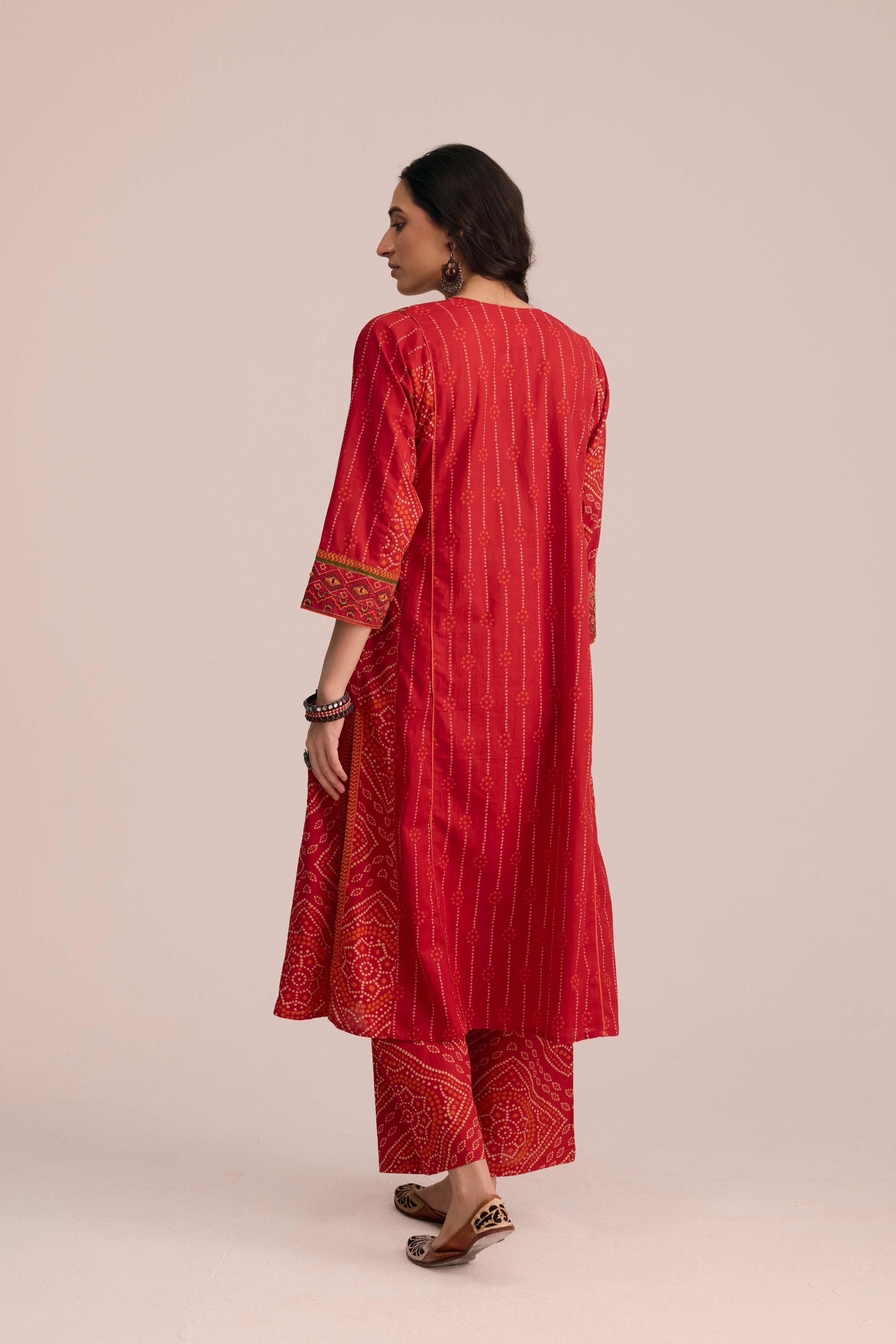 Tulsi Cotton Embroidered Printed Kurta Red