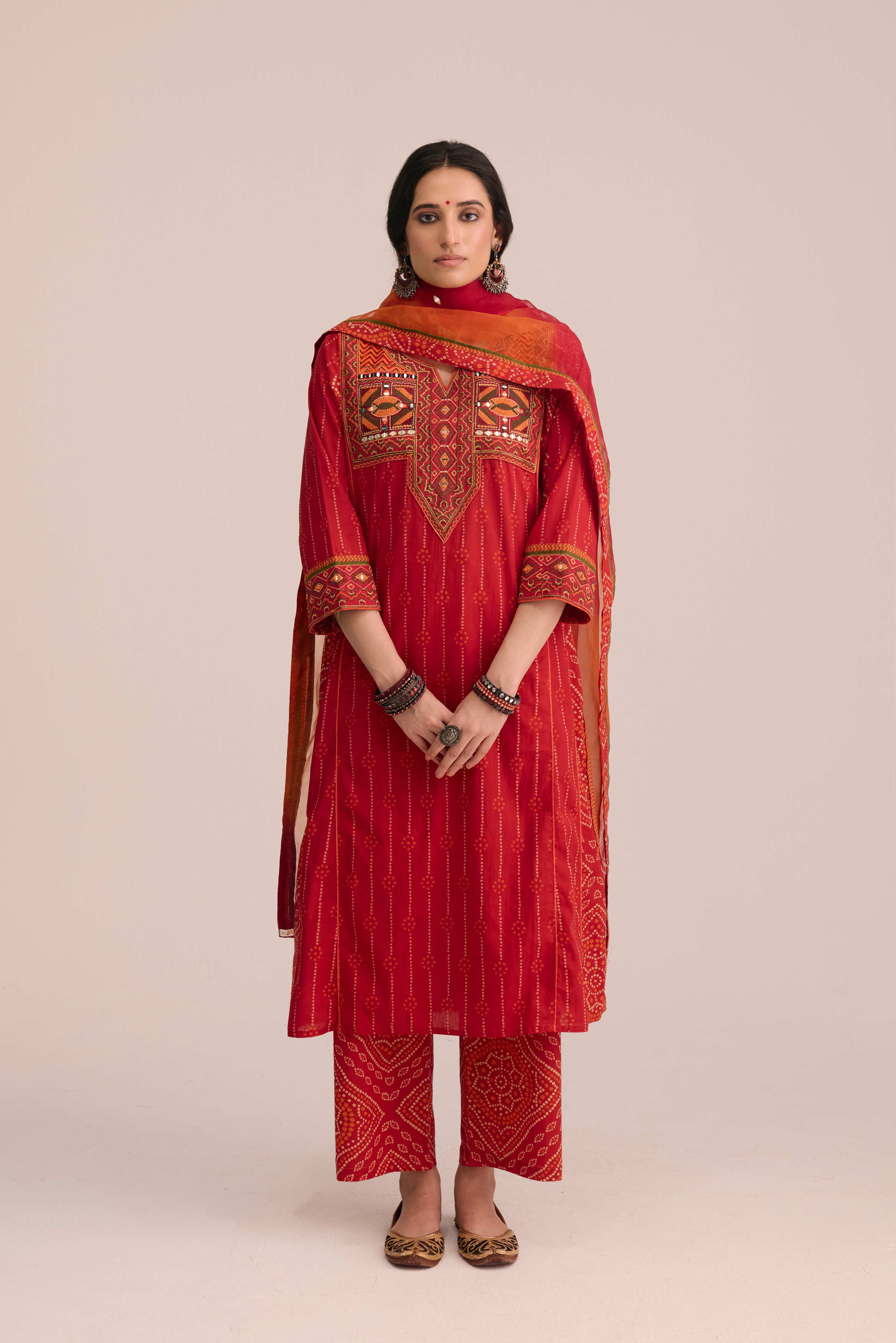 Straight Cotton Printed Pant Red