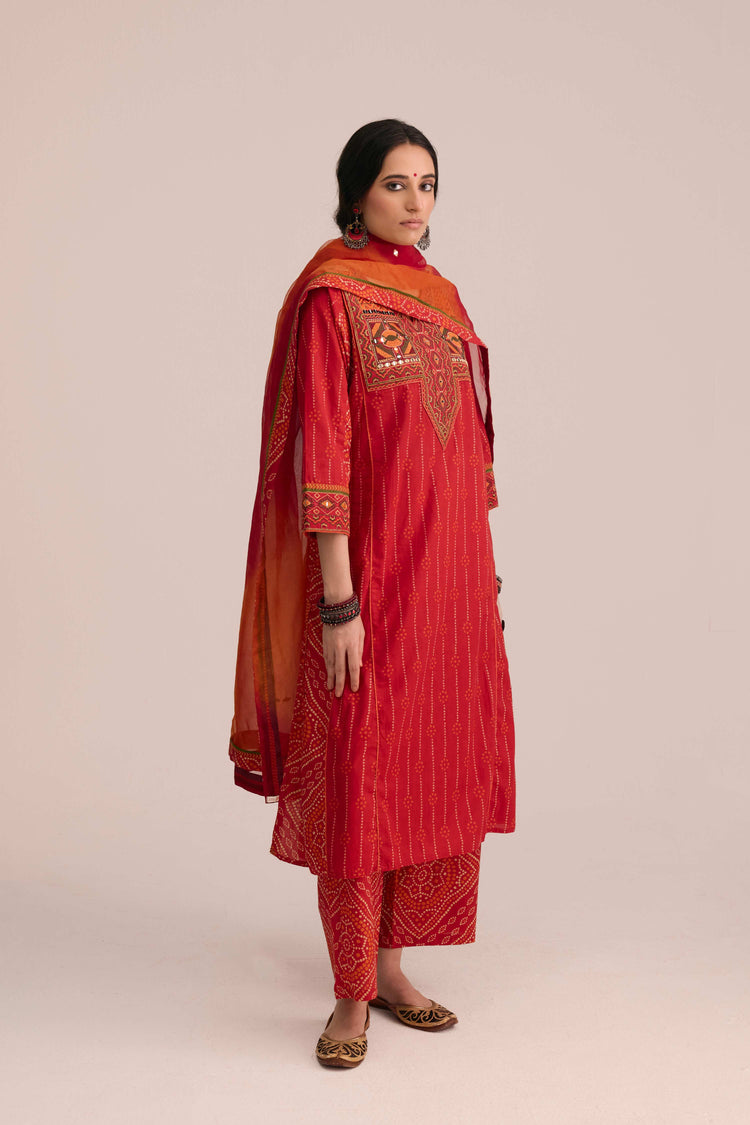 Medh Embroidered Treated Chiffon Dupatta Red