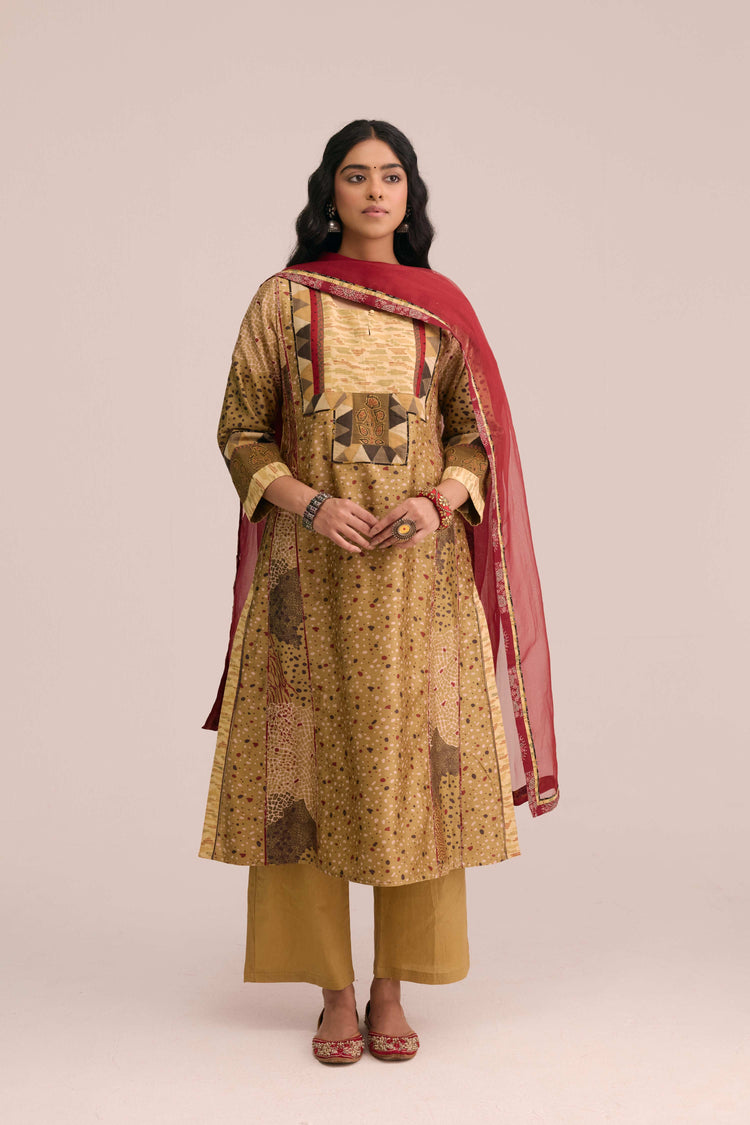 Adya Chanderi Printed Kurta Ochre Yellow