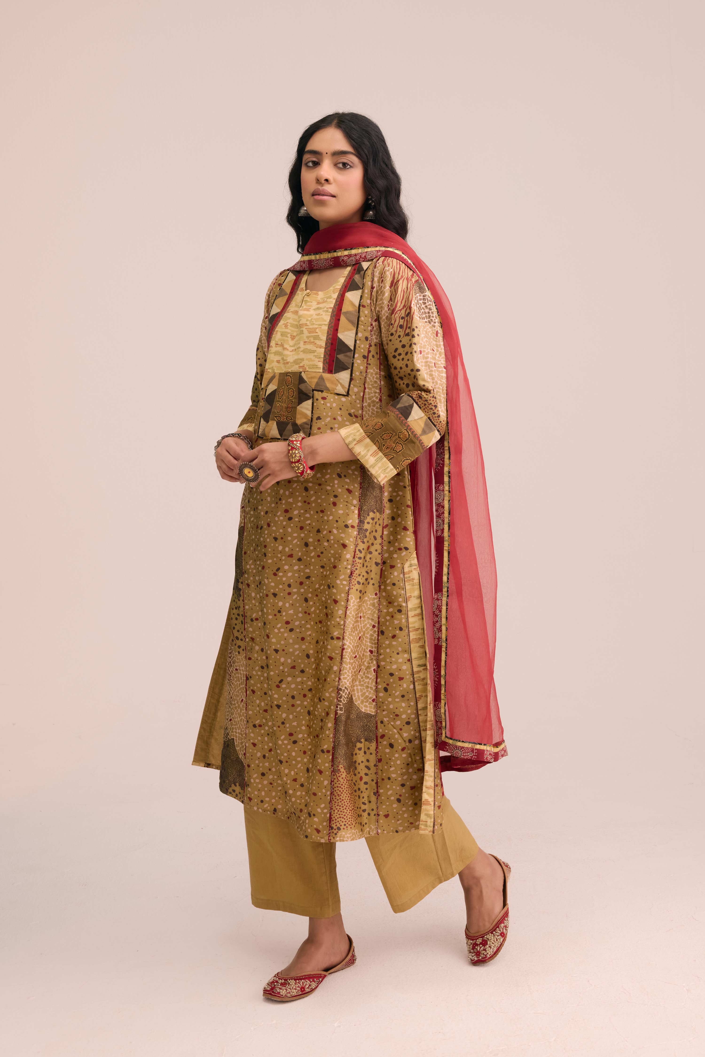 Adya Chanderi Printed Kurta Ochre Yellow