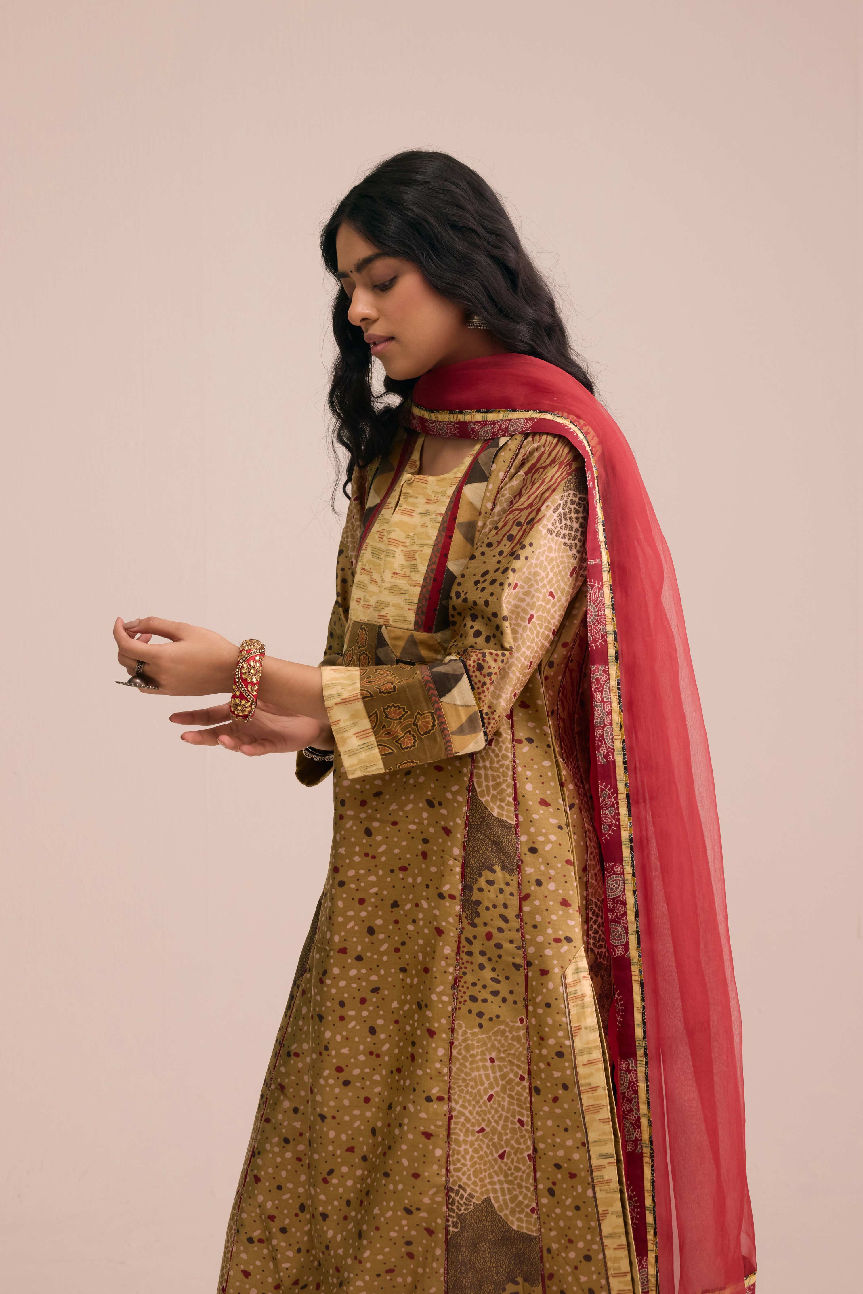 Adya Chanderi Printed Kurta Ochre Yellow