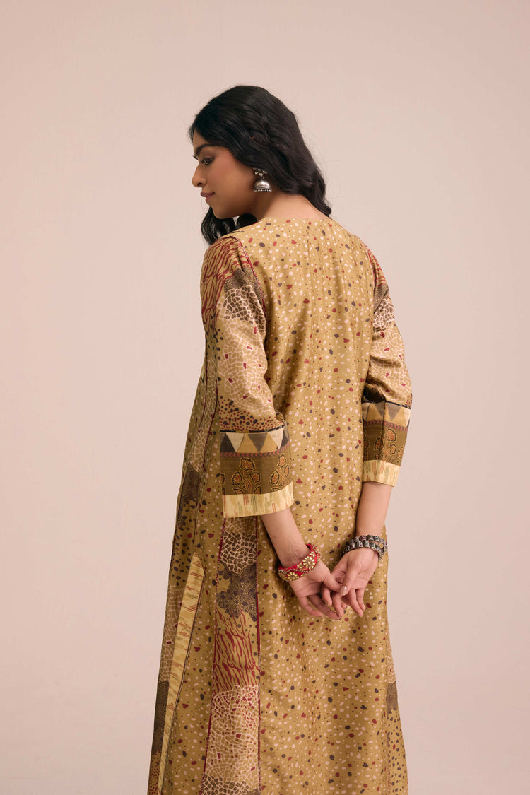 Adya Chanderi Printed Kurta Ochre Yellow