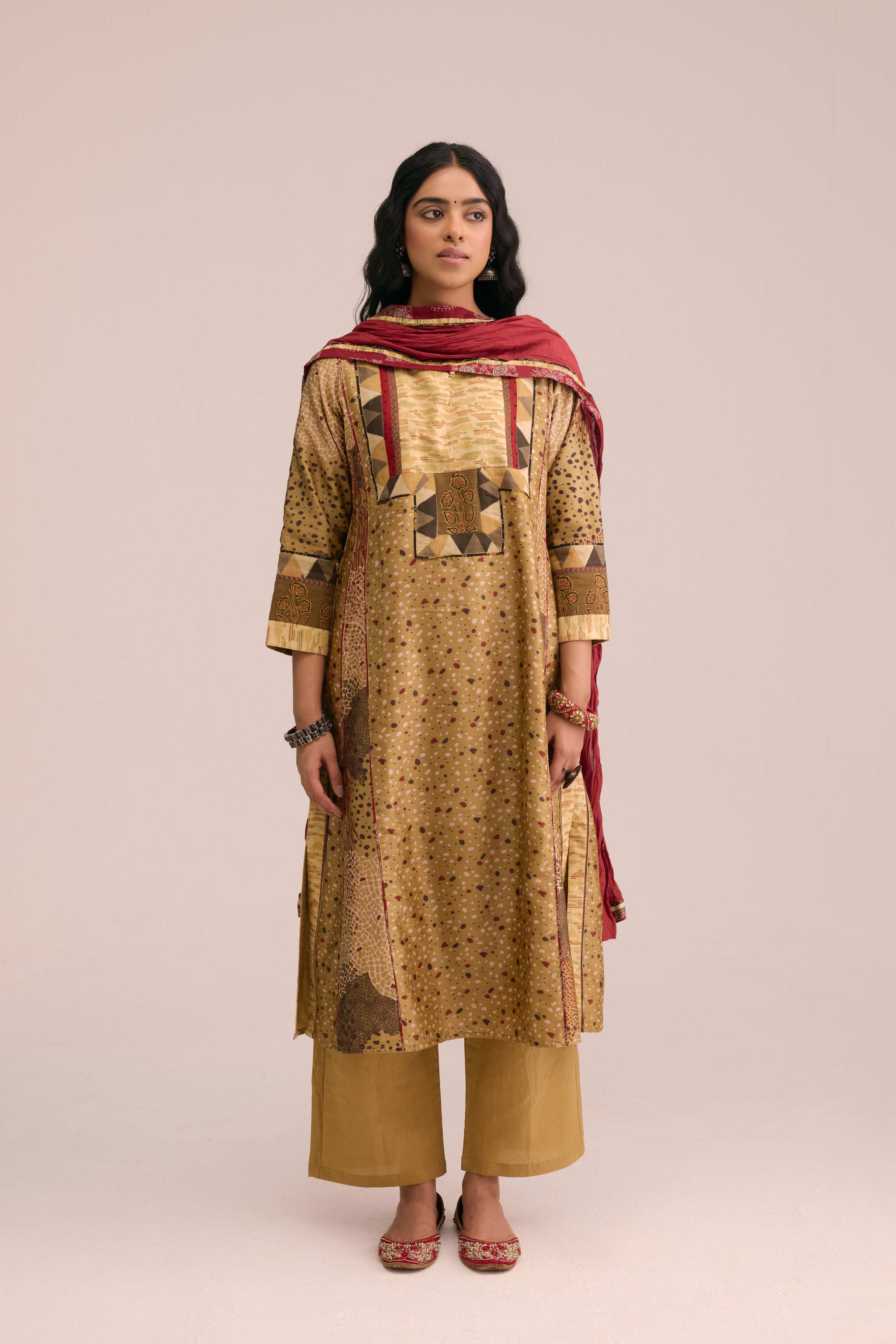 Crinkled Cotton Dupatta Burgundy