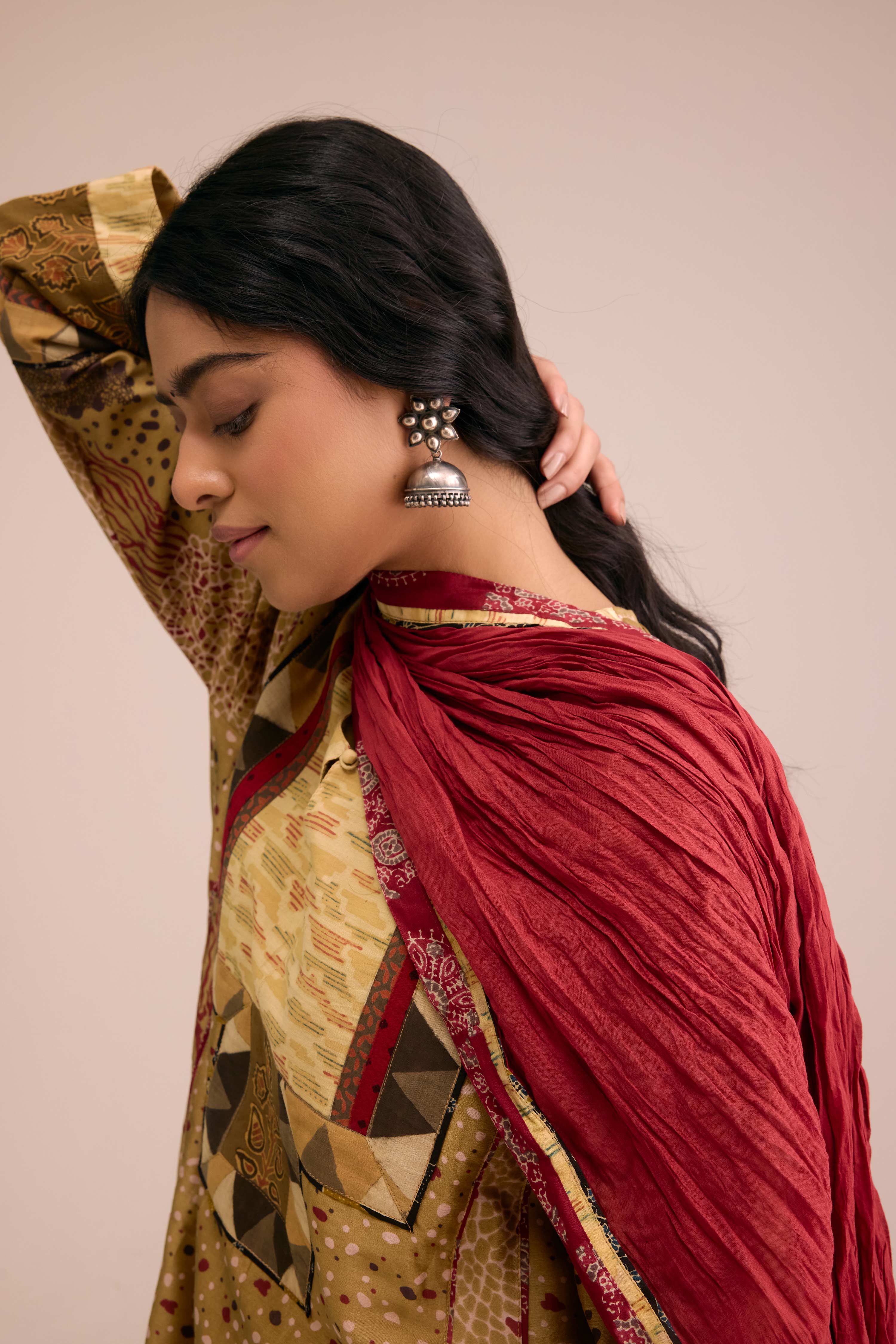 Adya Chanderi Printed Kurta Ochre Yellow