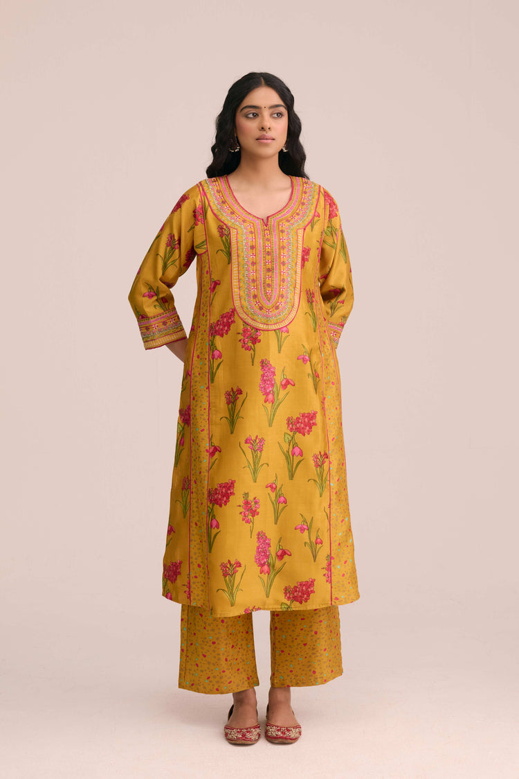 Straight Chanderi Printed Pant Yellow