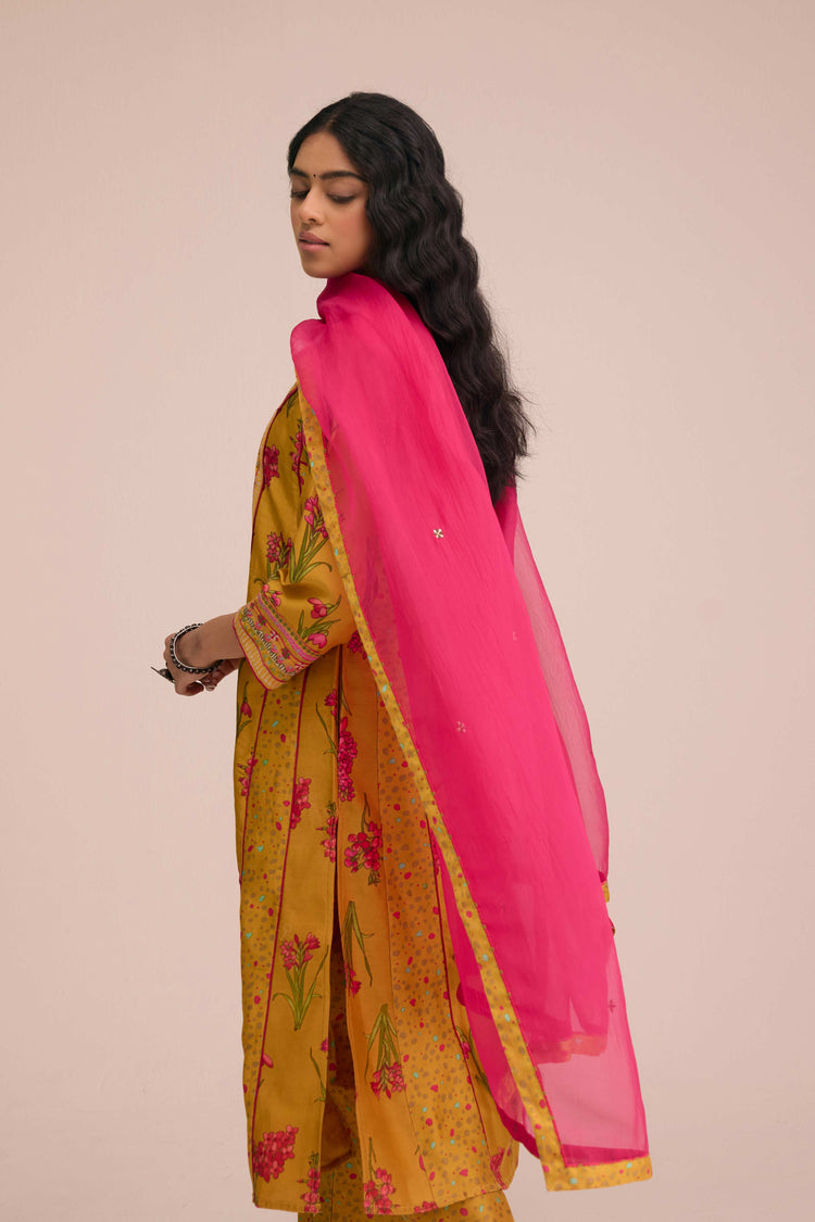 Tulsi Embroidered Chanderi Printed Kurta Yellow
