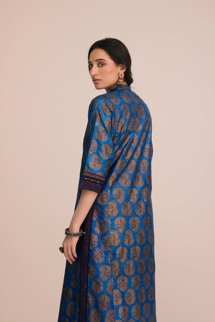 Rozana Printed Silk Ensemble Blue (Set of 3)