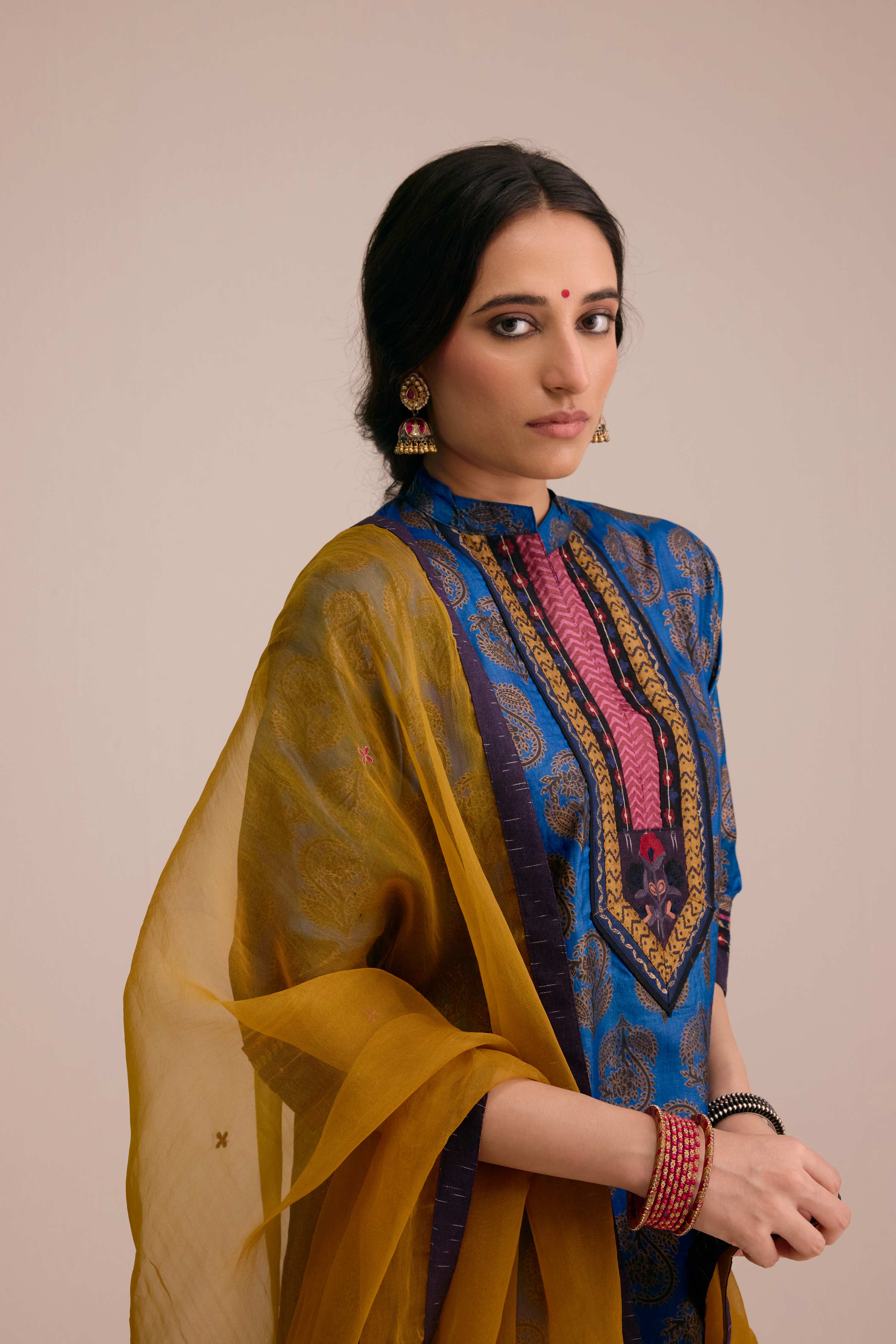 Rozana Printed Silk Ensemble Blue (Set of 3)
