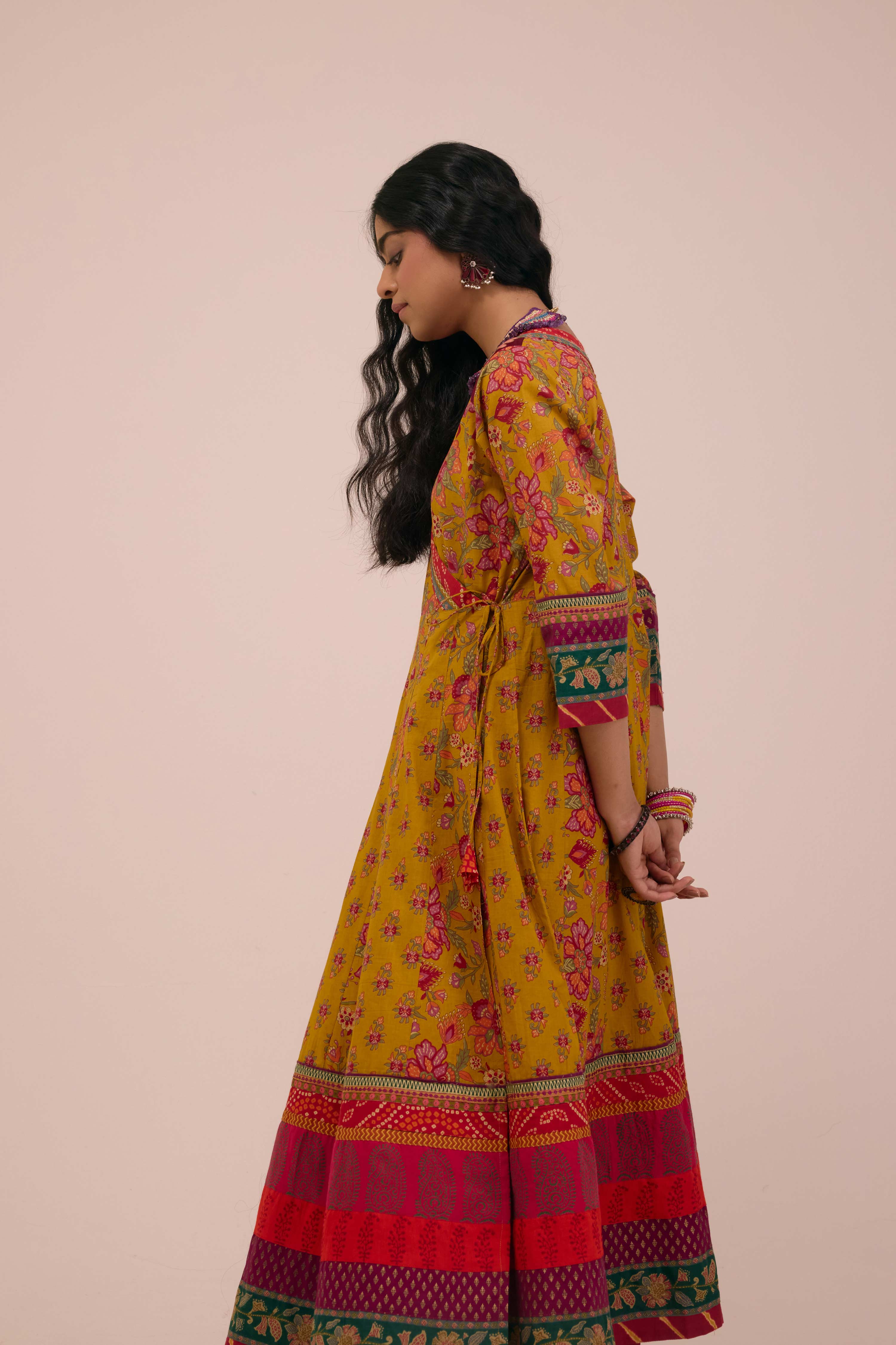 Nargis Cotton Printed  Angrakha Anarkali Mustard