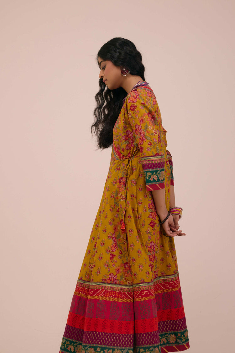 Nargis Cotton Printed  Angrakha Anarkali Mustard
