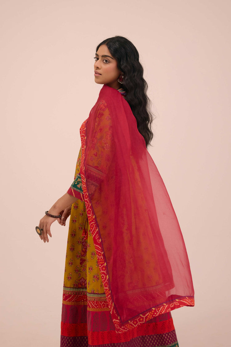Nargis Cotton Printed  Angrakha Anarkali Mustard
