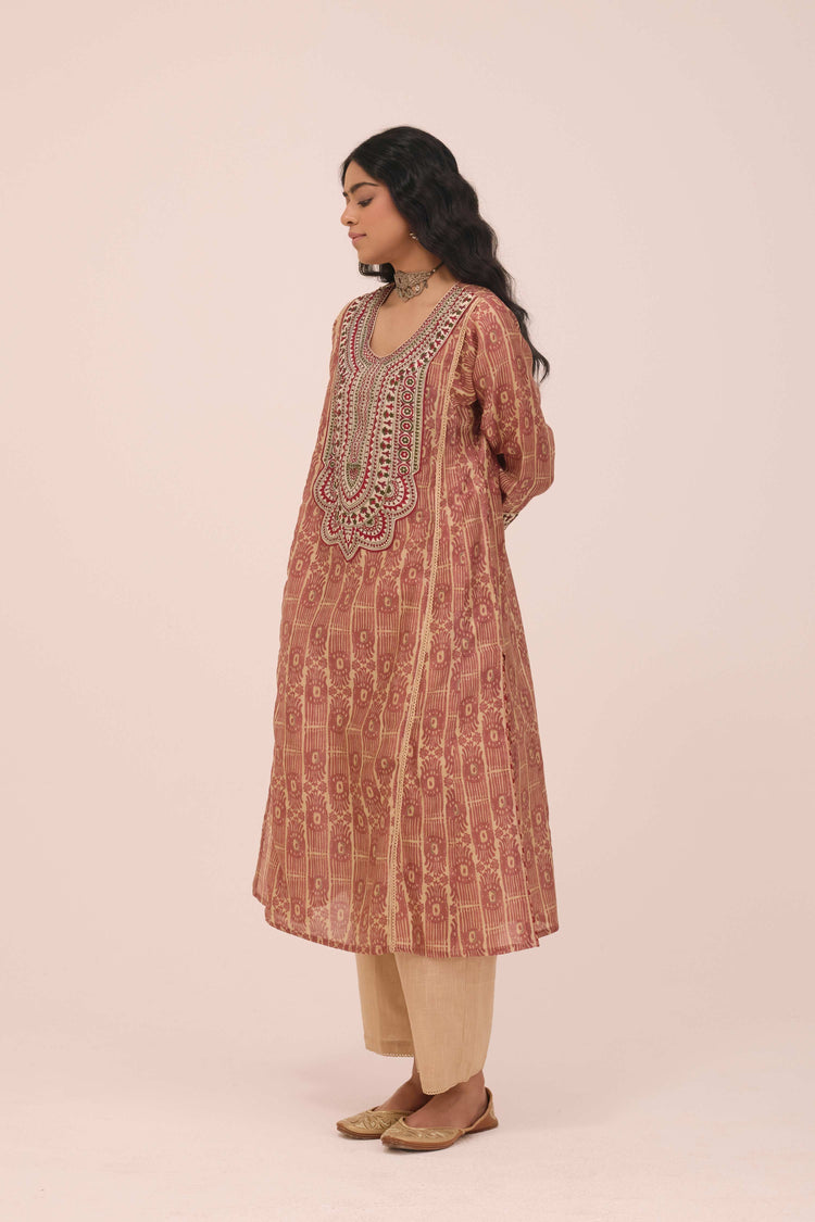 Tulsi Embroidered Chanderi Printed Ensemble Maroon (Set of 3)