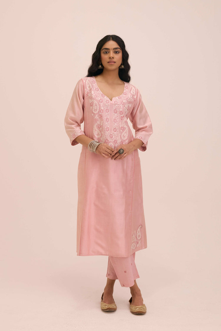 Dienne Embroidered Chanderi Ensemble Blush Pink (Set of 3)