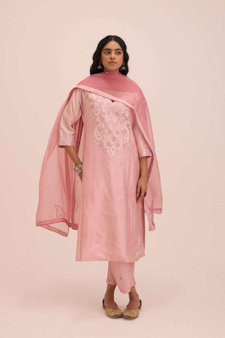 Dienne Embroidered Chanderi Ensemble Blush Pink (Set of 3)