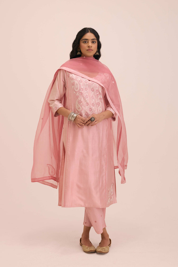 Dienne Embroidered Chanderi Ensemble Blush Pink (Set of 3)