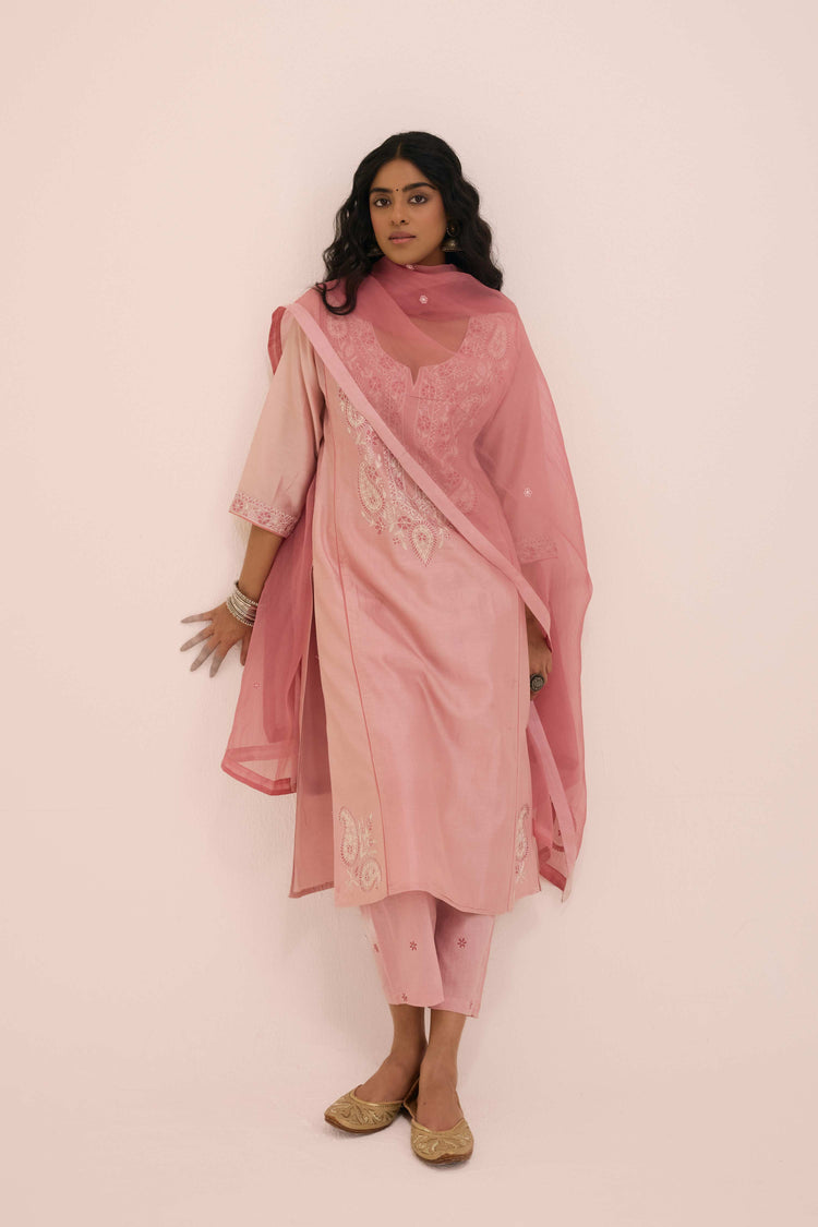 Dienne Embroidered Chanderi Ensemble Blush Pink (Set of 3)