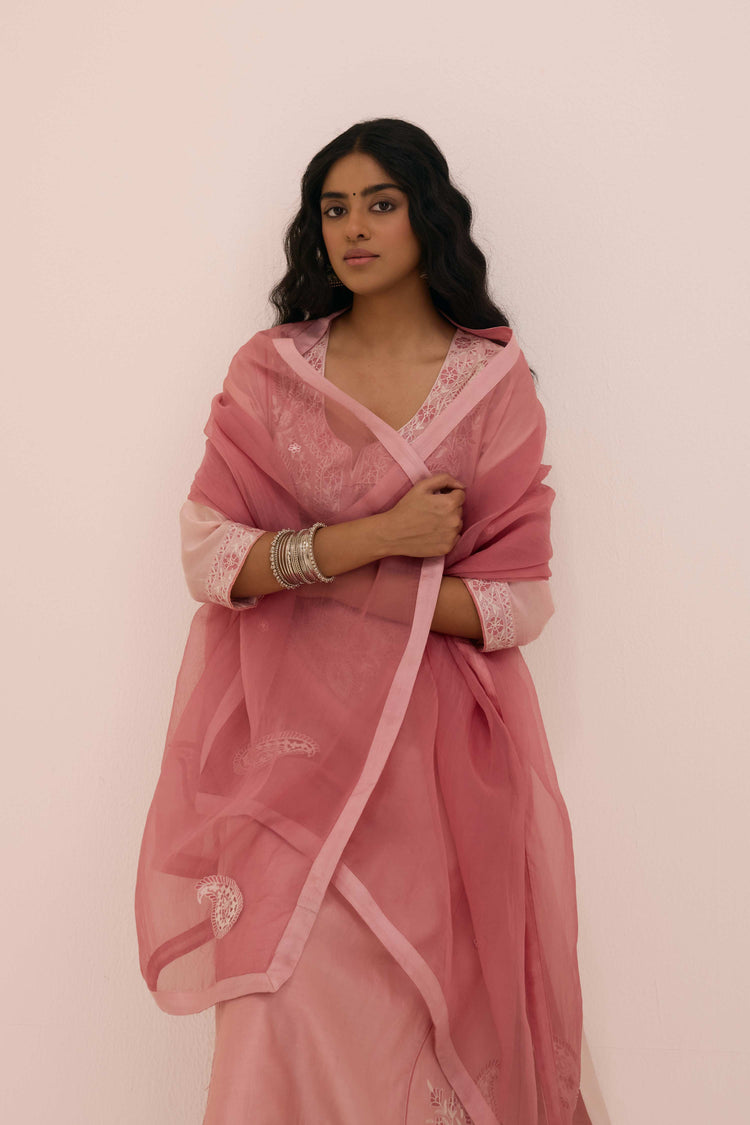 Dienne Embroidered Chanderi Ensemble Blush Pink (Set of 3)