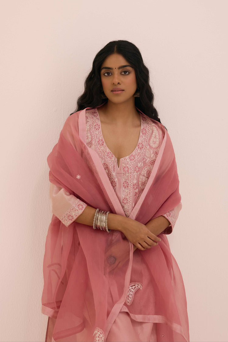 Dienne Embroidered Chanderi Ensemble Blush Pink (Set of 3)