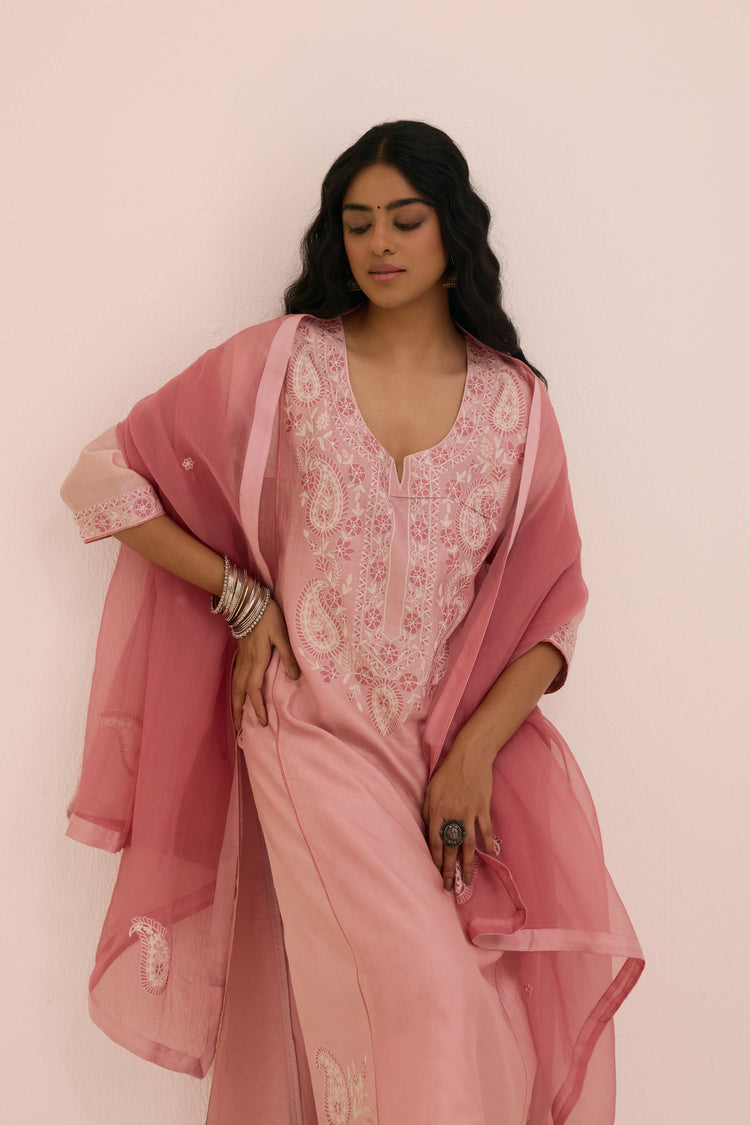 Dienne Embroidered Chanderi Ensemble Blush Pink (Set of 3)