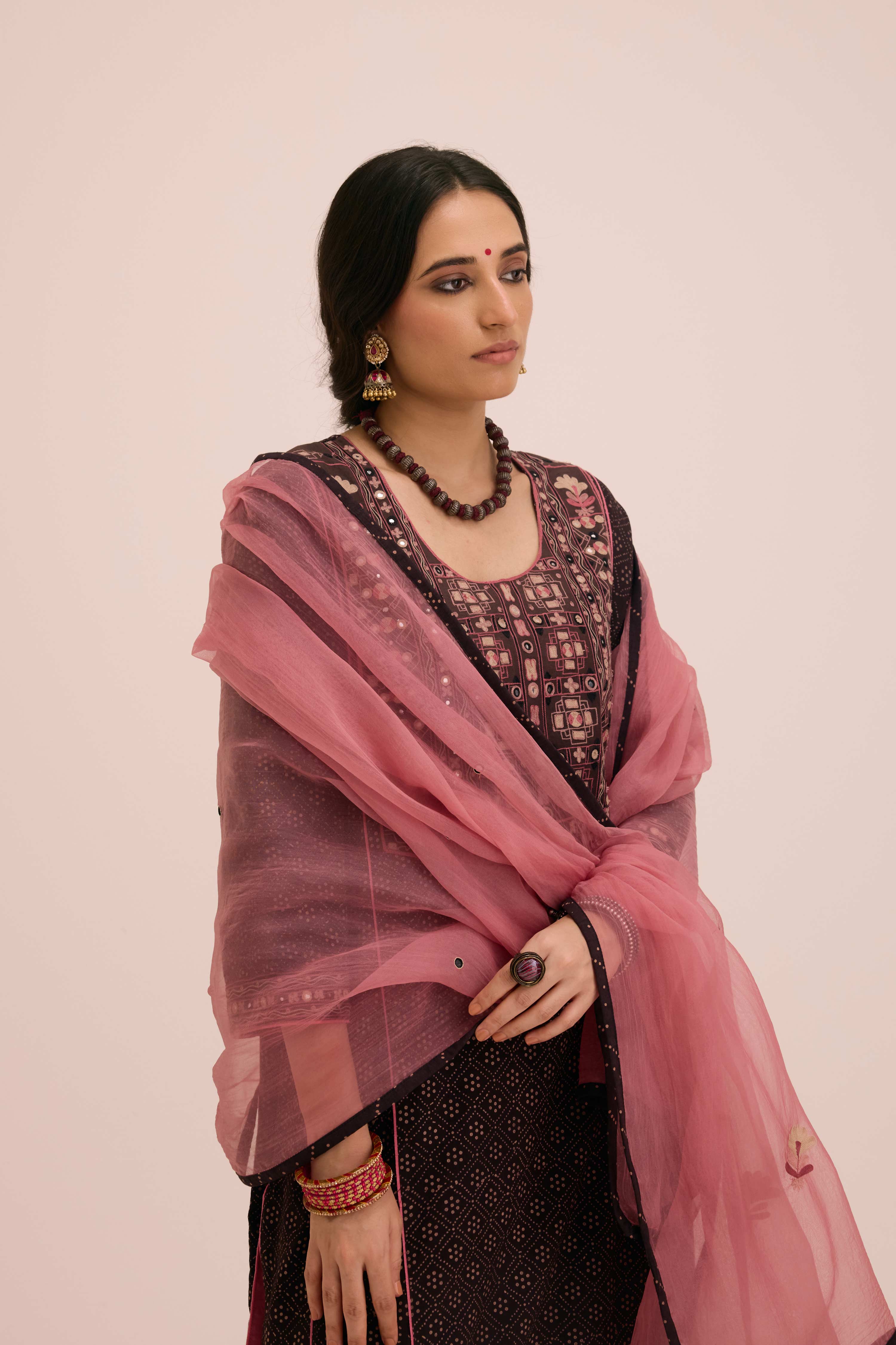 Tulsi Embroidered Cotton Hand Block Printed Kurta Black