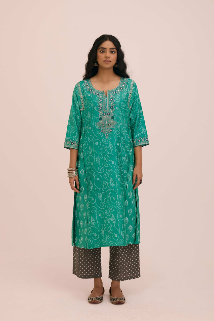 Dienne Embroidered Tussar Silk Ensemble Sea Green (Set of 3)