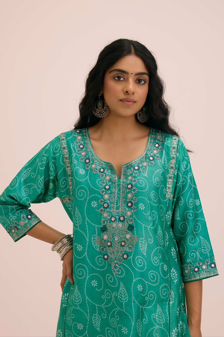Dienne Embroidered Tussar Silk Ensemble Sea Green (Set of 3)