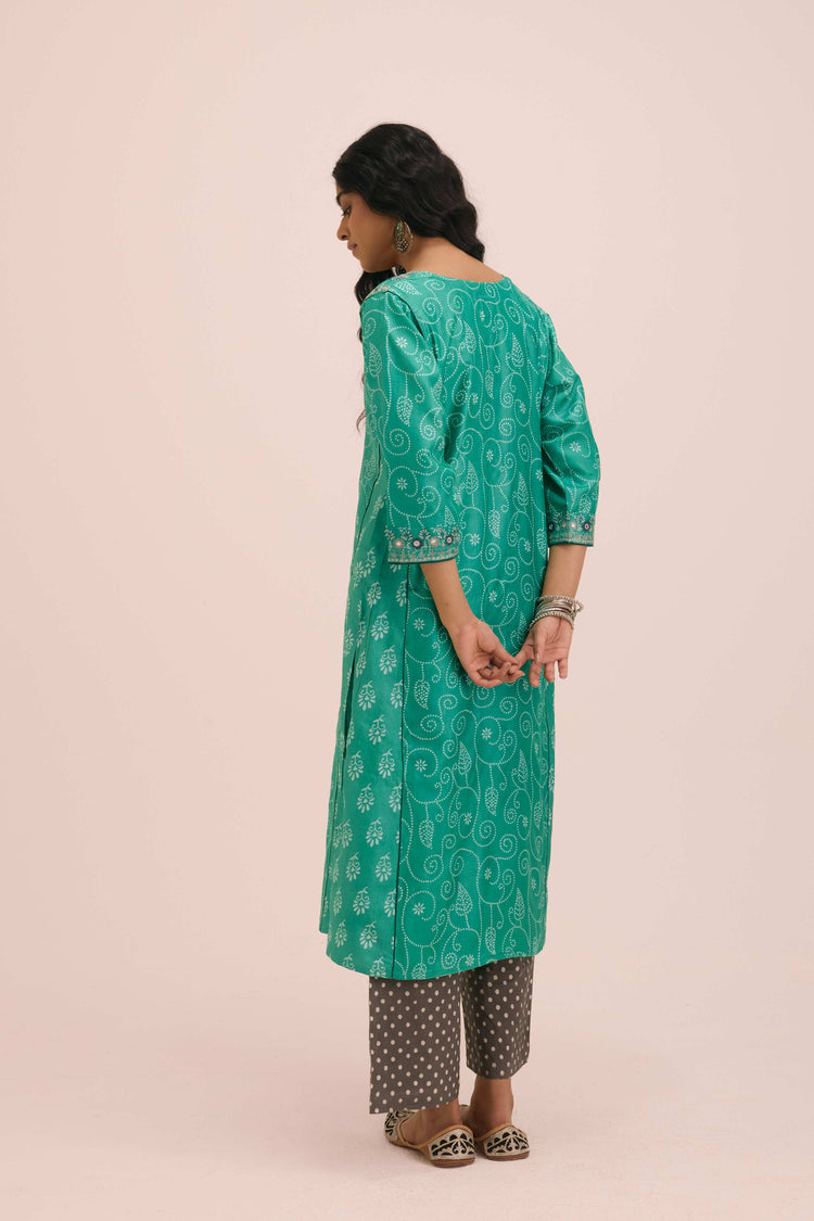 Dienne Embroidered Tussar Silk Ensemble Sea Green (Set of 3)