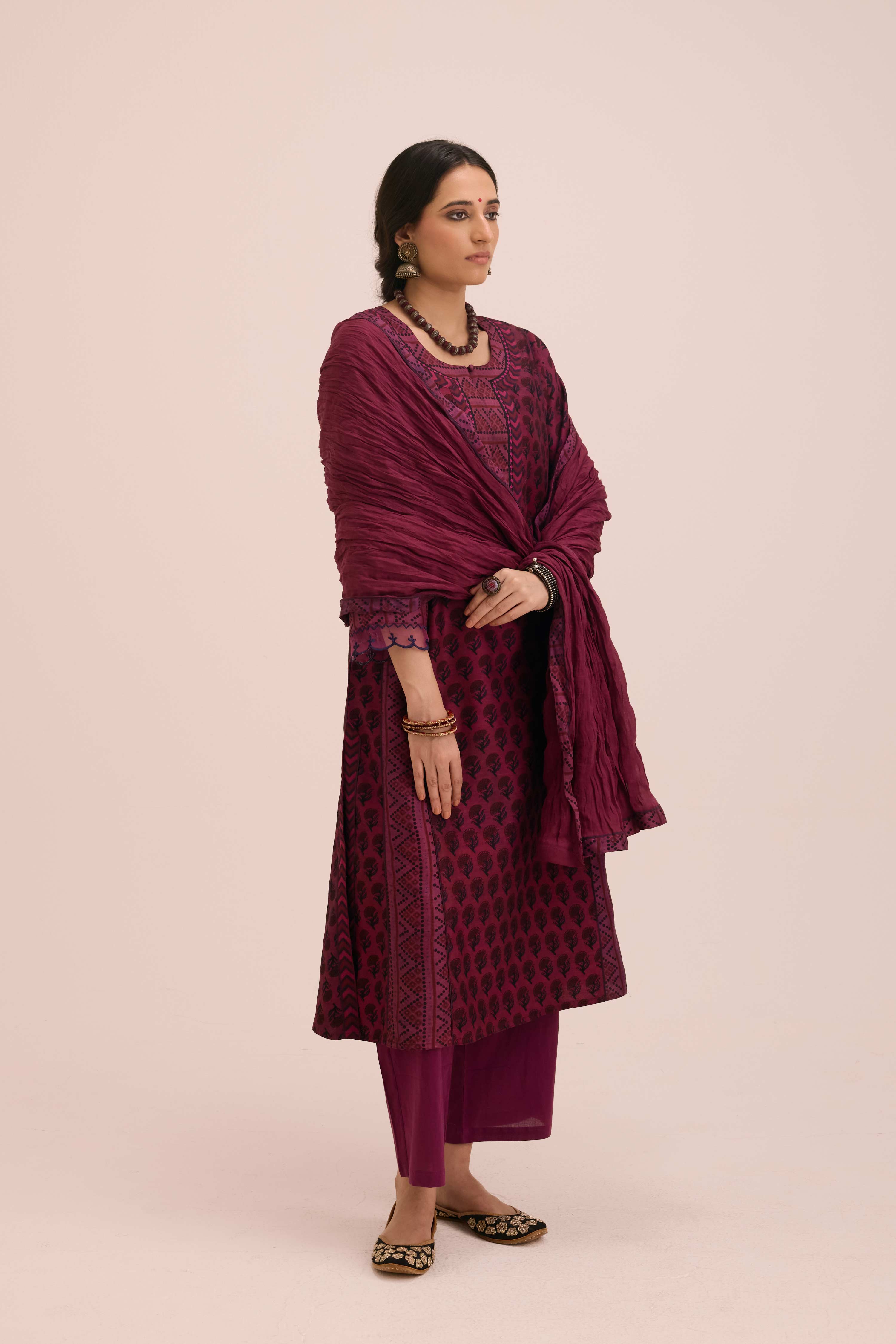 Crinkled Cotton Dupatta Purple