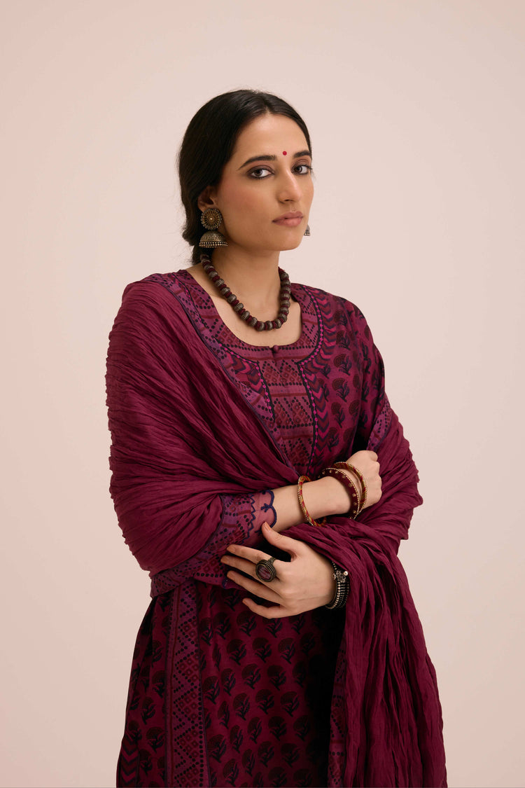 Crinkled Cotton Dupatta Purple