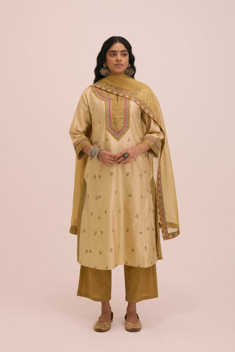 Aadya Embroidered Chanderi Ensemble Cream (Set of 3)