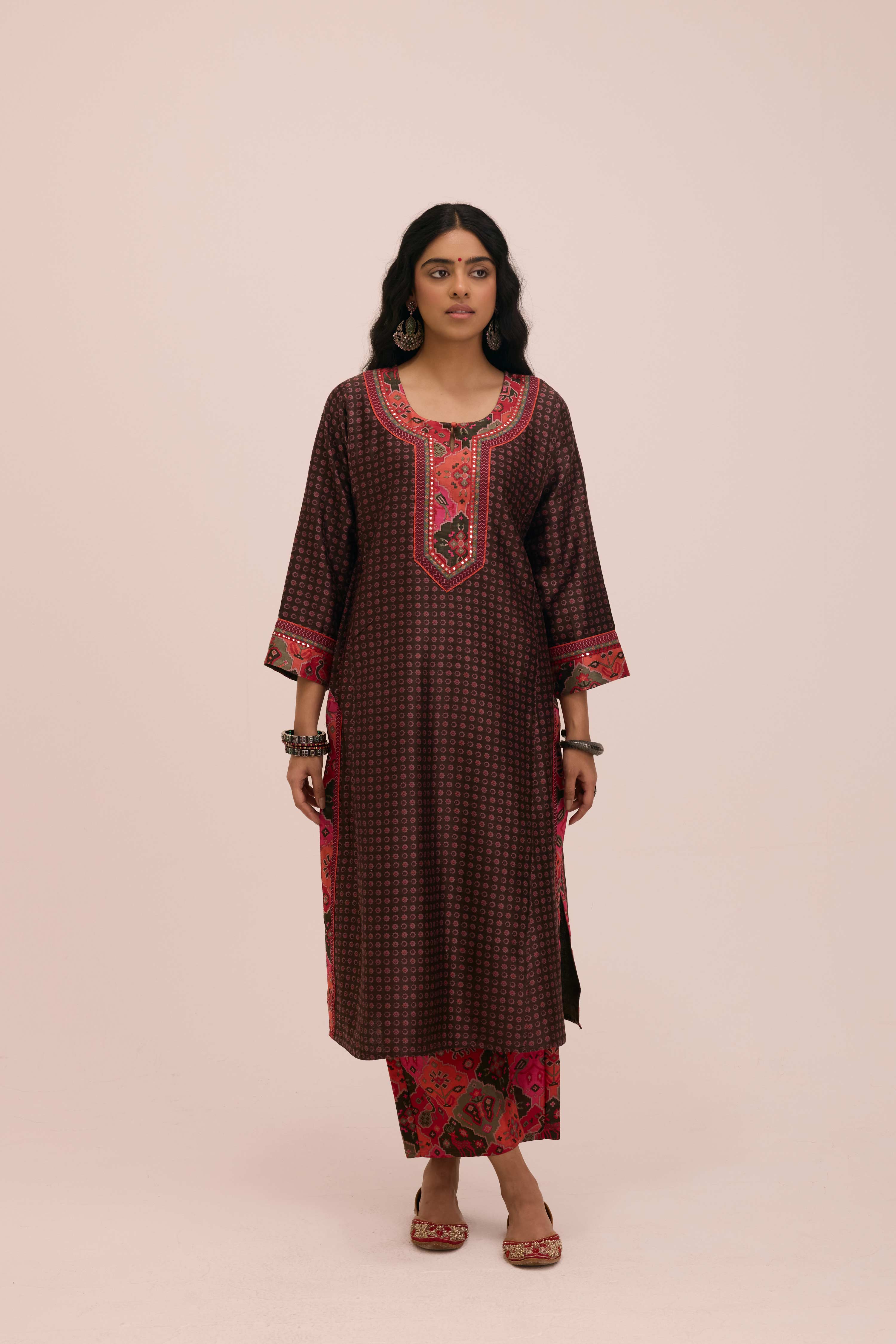 Straight Chanderi Printed Pant Peach Pink