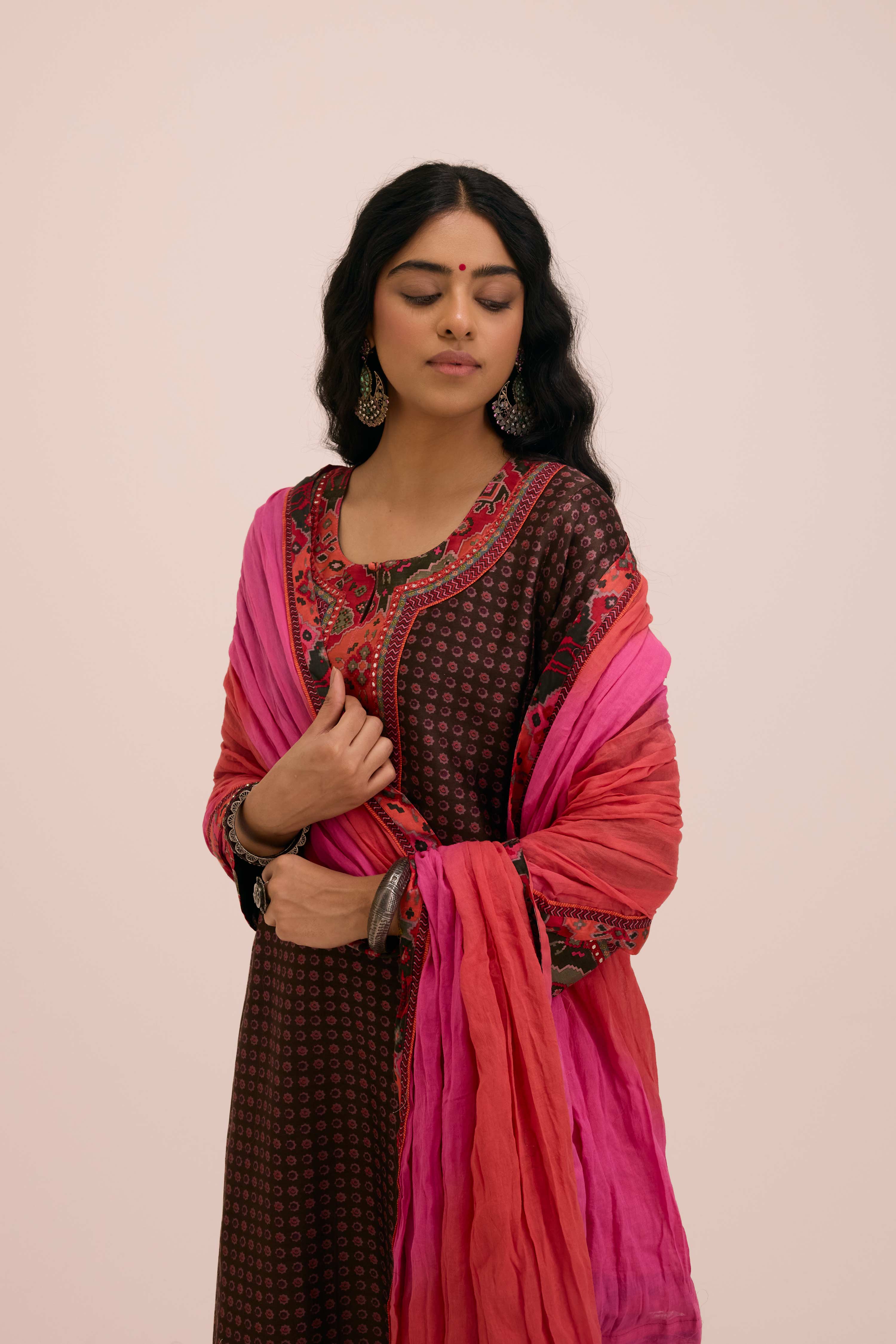 Crinkled Cotton Dupatta  Peach Pink
