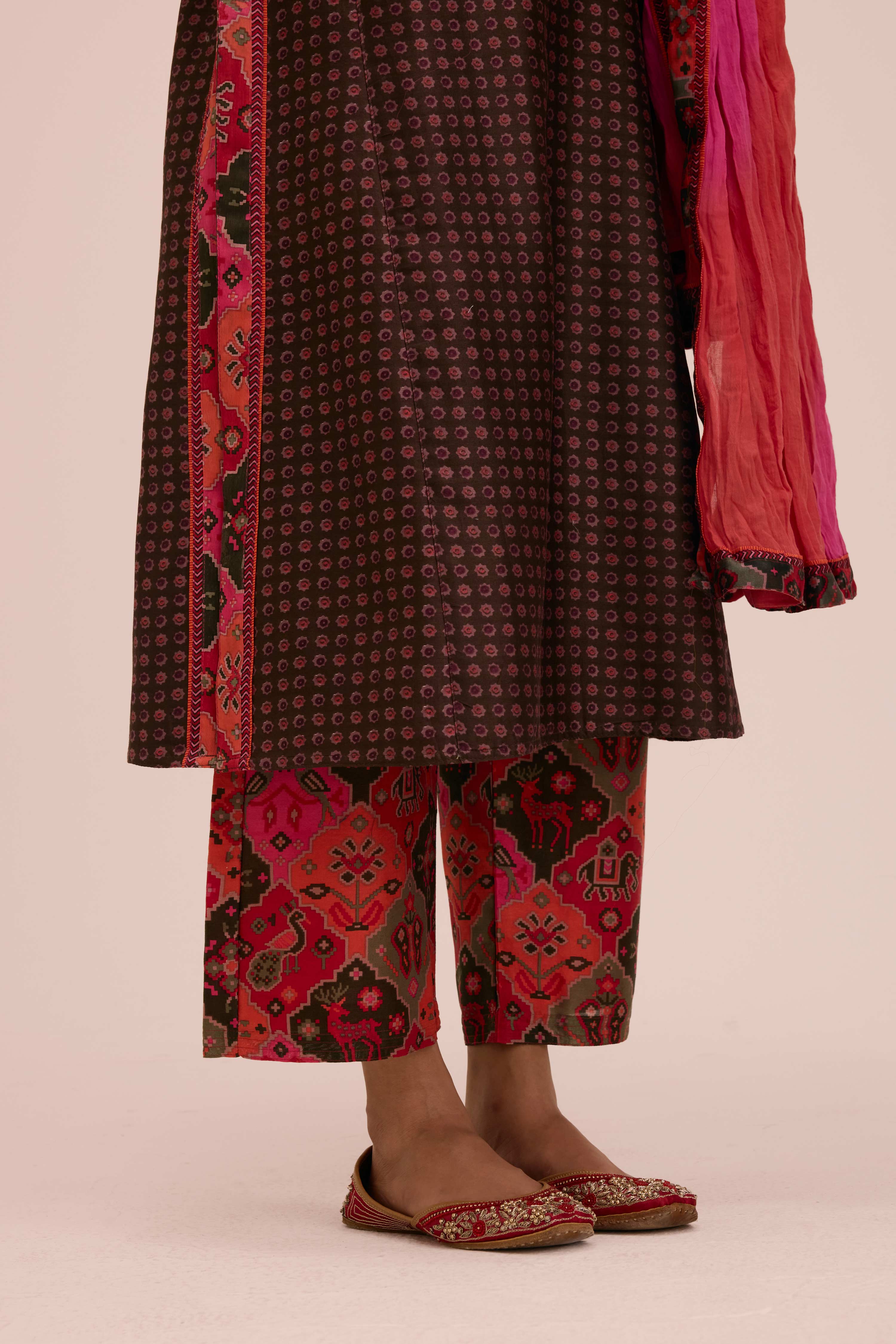 Straight Chanderi Printed Pant Peach Pink