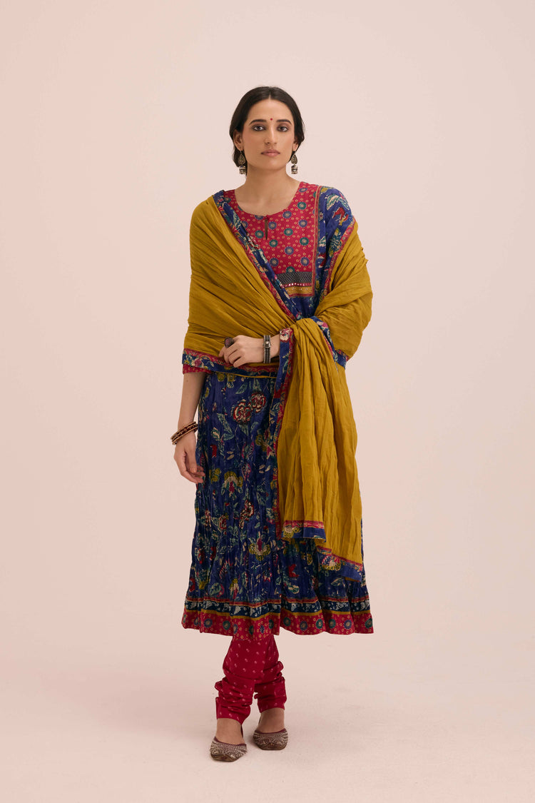 Crinkled Cotton Dupatta Ochre Yellow