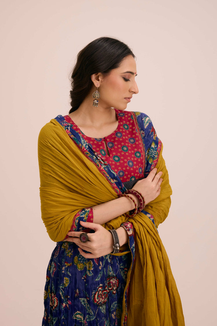 Crinkled Cotton Dupatta Ochre Yellow