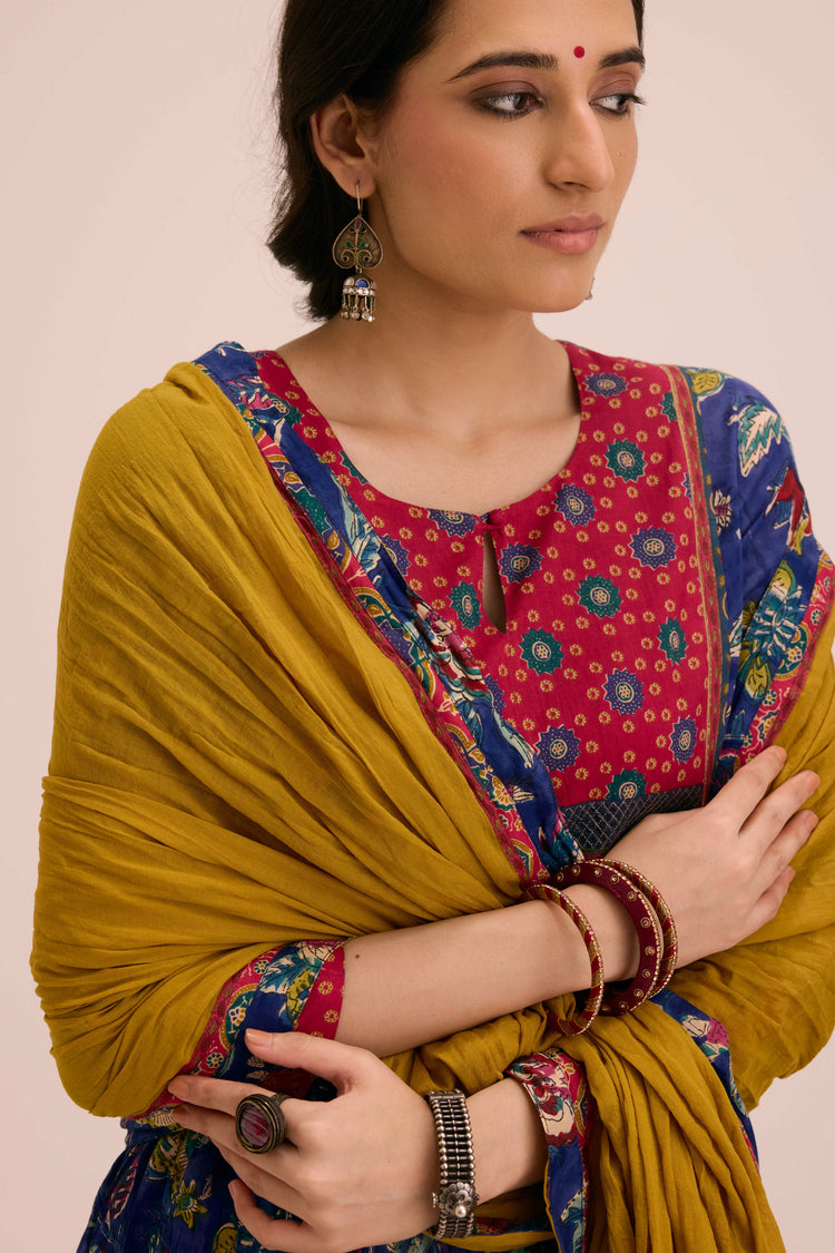 Crinkled Cotton Dupatta Ochre Yellow